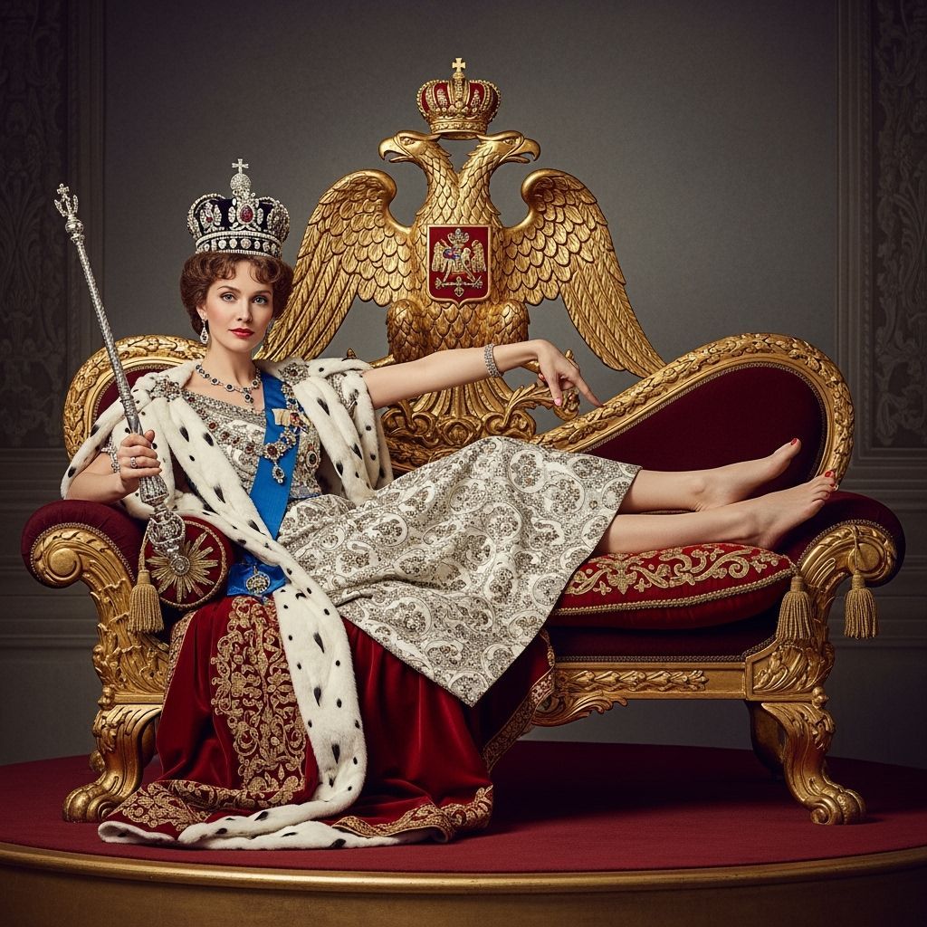 Tsarina Lounging on Throne in Opulent Coronation Portrait
