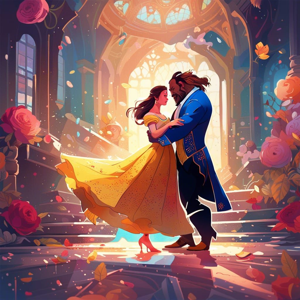 Beauty and the Beast Ballroom Dance Illustration