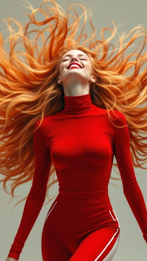 Red-Haired Model in Motion, Editorial Style