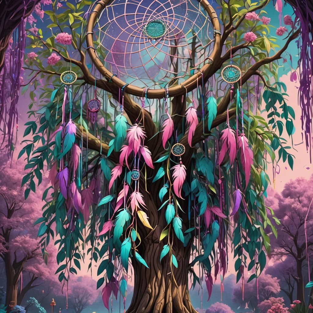 Dreamcatcher Willow Tree in Candy Art Style