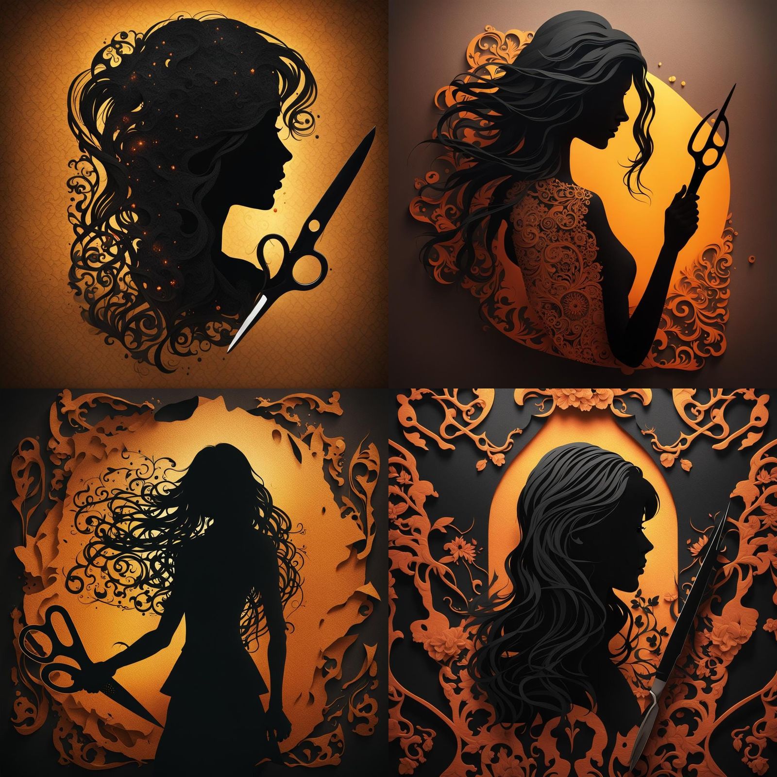Woman's Silhouette Cut from Paper with Amber Light