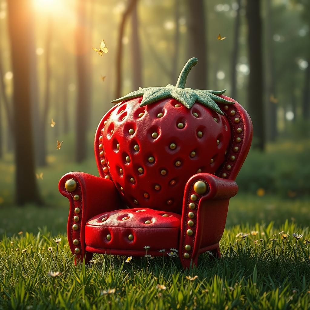 Strawberry Armchair in a Sunny Meadow: Fantasy Art