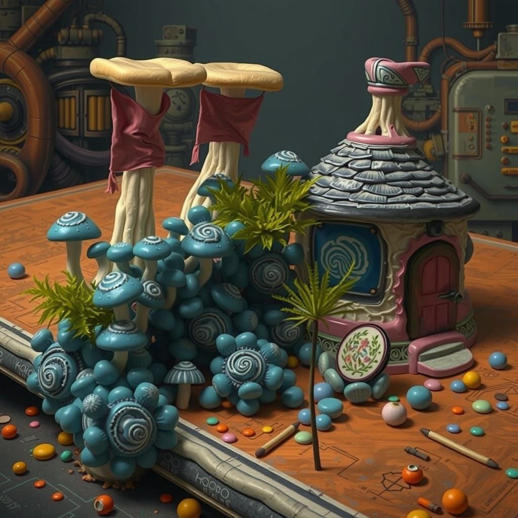 Surreal Dystopian Dreamscape in Cyberpunk Style