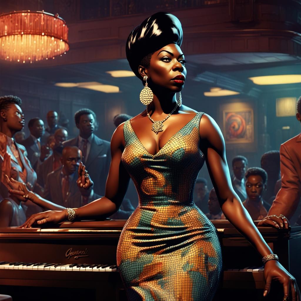 Nina Simone in 1950s Nightclub, Marvel Comics Style