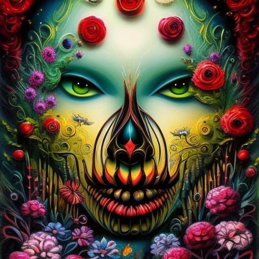 Floral Fantasy Mixed Media Art: Halloween Expressionism