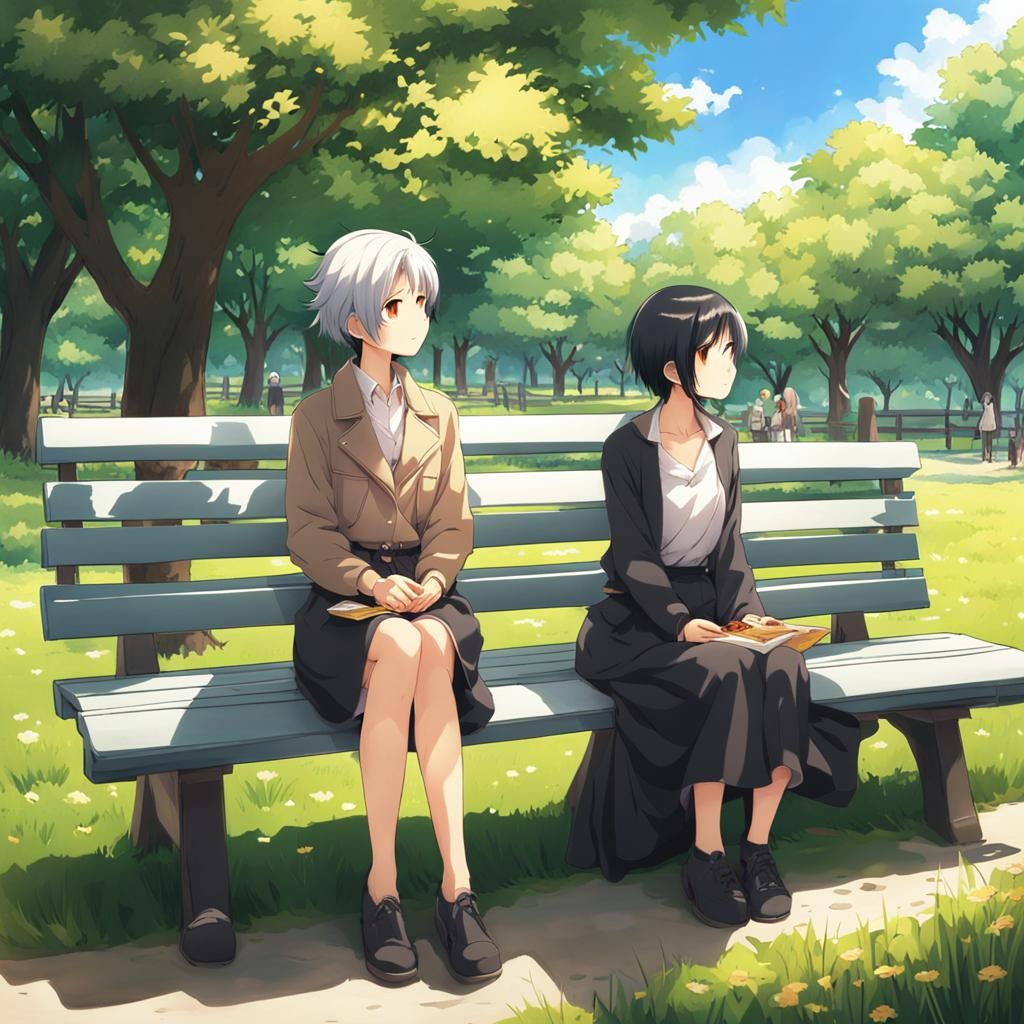 Anime Style: Women Chatting in Park