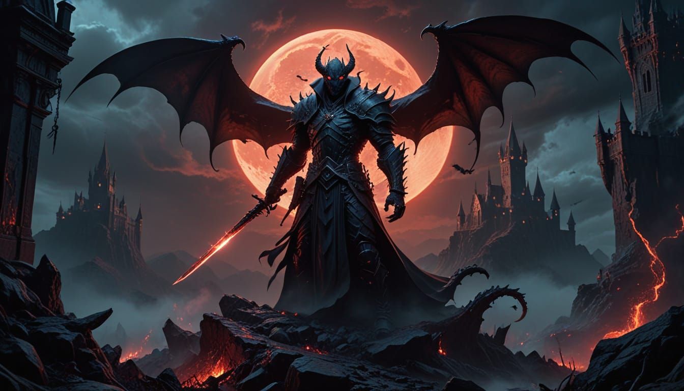 Gothic Castle Under Blood Moon With Vampire Lord