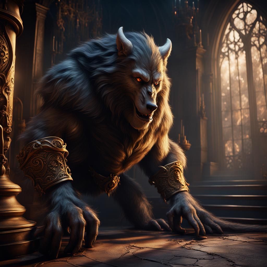 Belle's Werewolf Transformation: A Detailed Matte Painting
