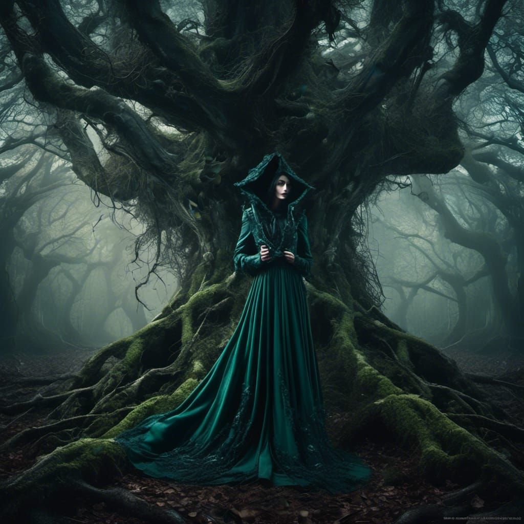 Eerie Forest Portrait in Dark Fantasy Art Style