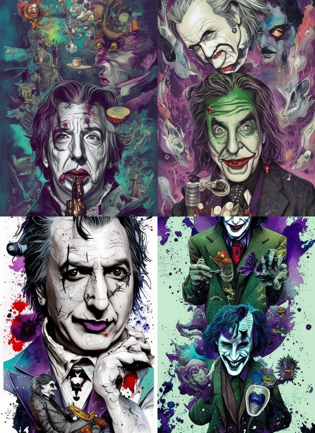 The Joker as Alan Rickman: Watercolor Splash Art