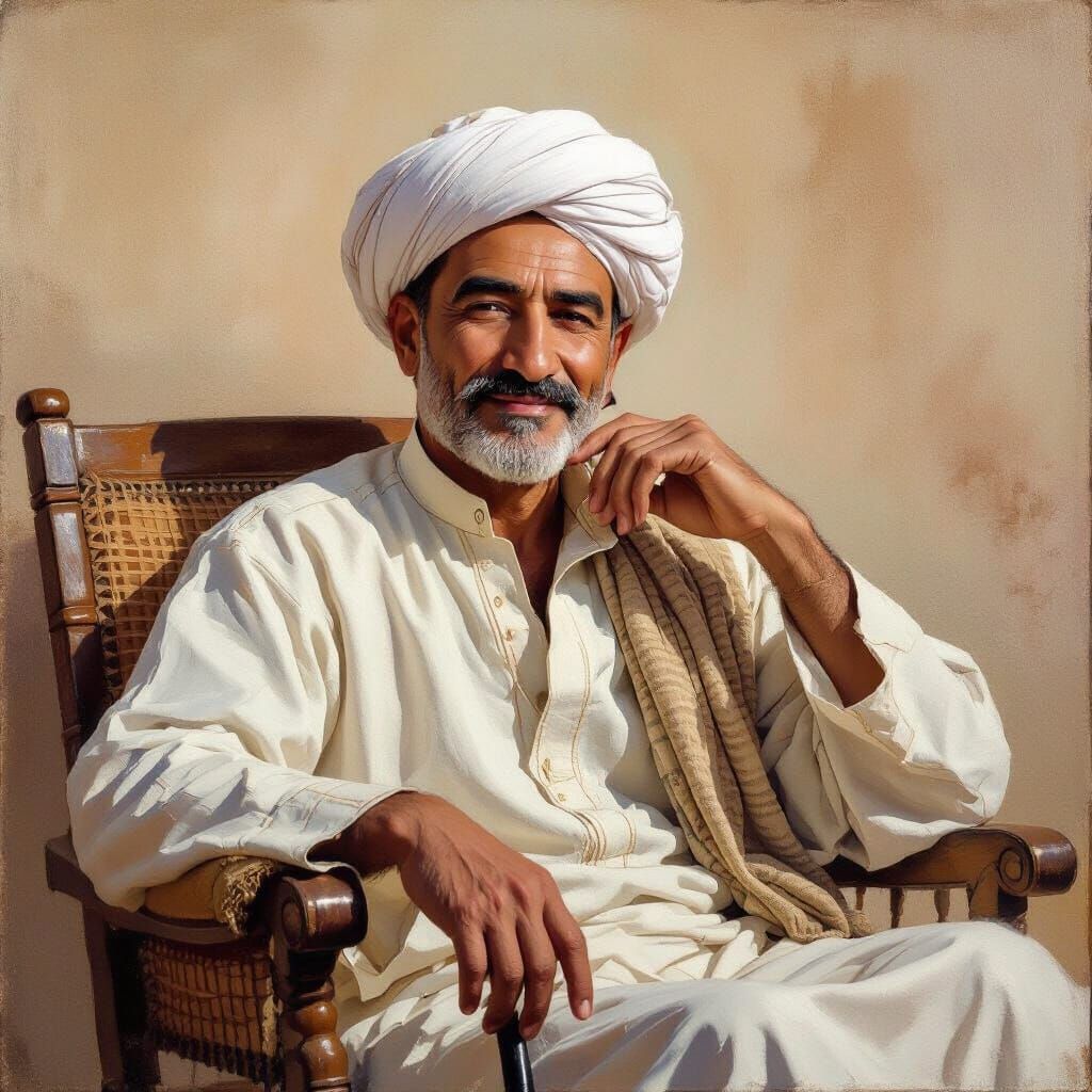 Egyptian Man with Cane in Traditional Dress