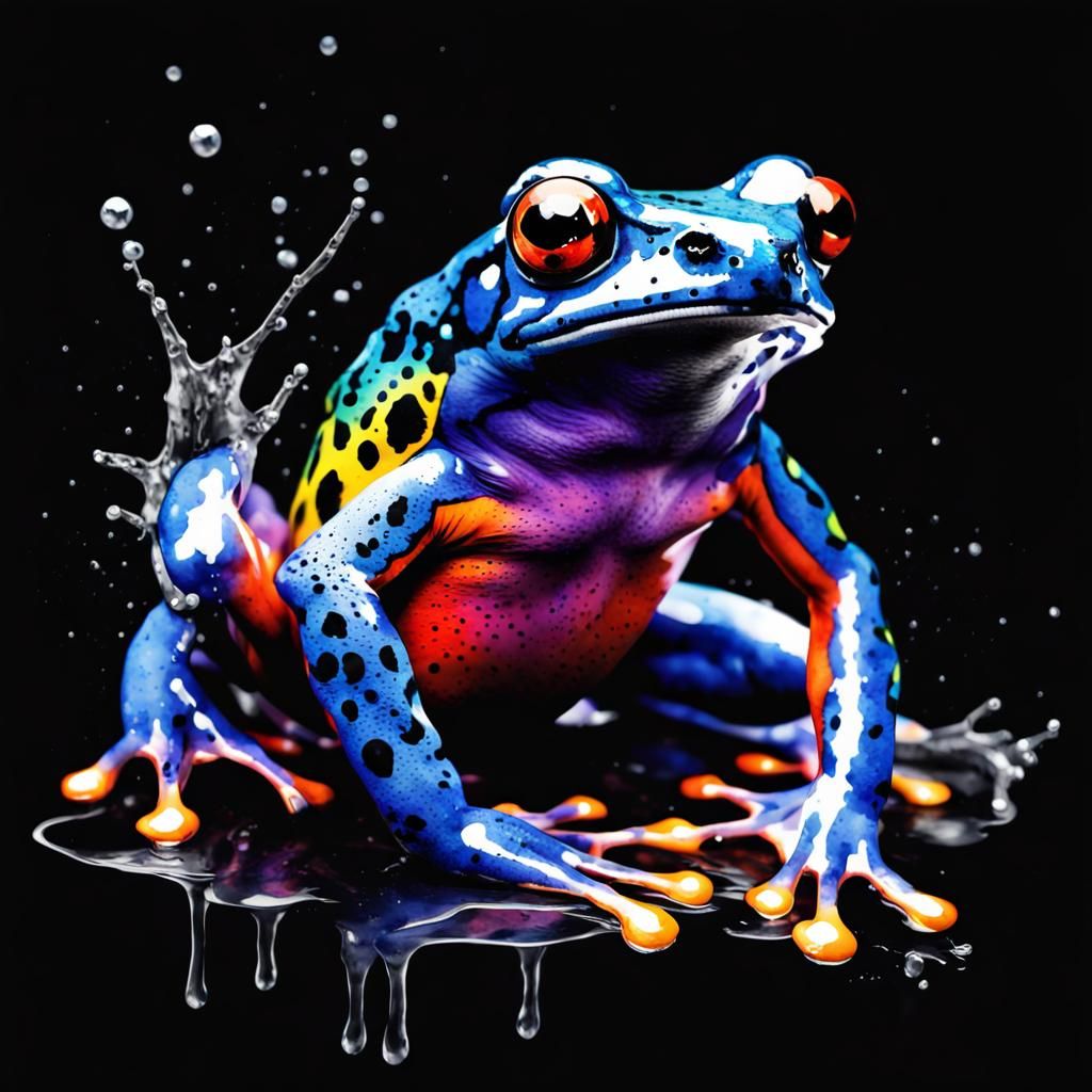 Vibrant Cosmic Poison Frog in Trash Polka Watercolor