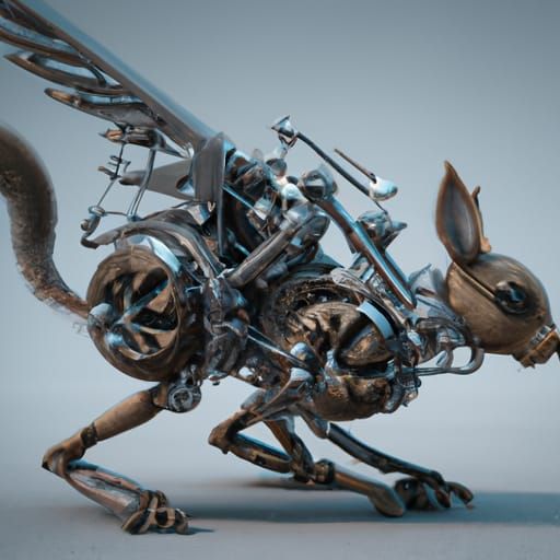Winged Mechanical Squirrel in Sci-Fi Style