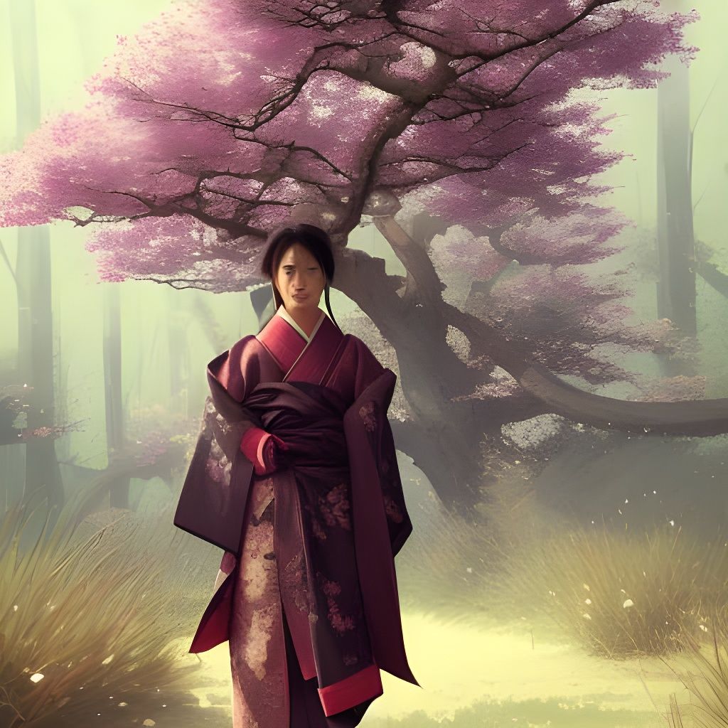Samurai in Sakura Garden: Hyperdetailed Portrait