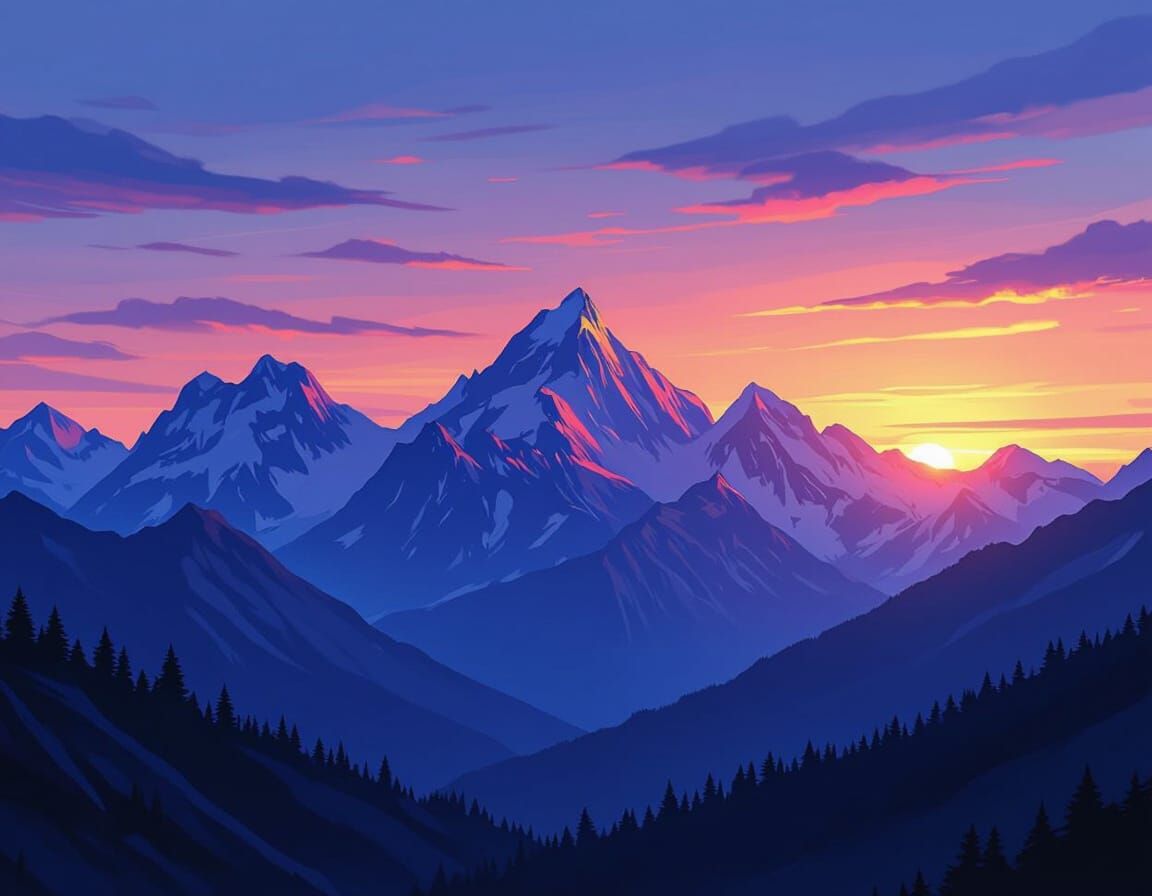 Sunset Silhouettes: Blue and Purple Mountain Range