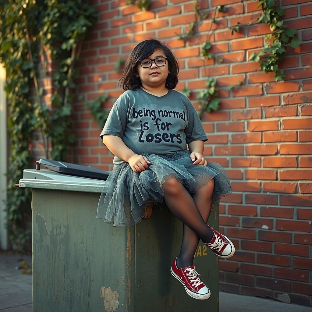 Boy in Tulle Skirt on Dumpster, Fine Art Photo