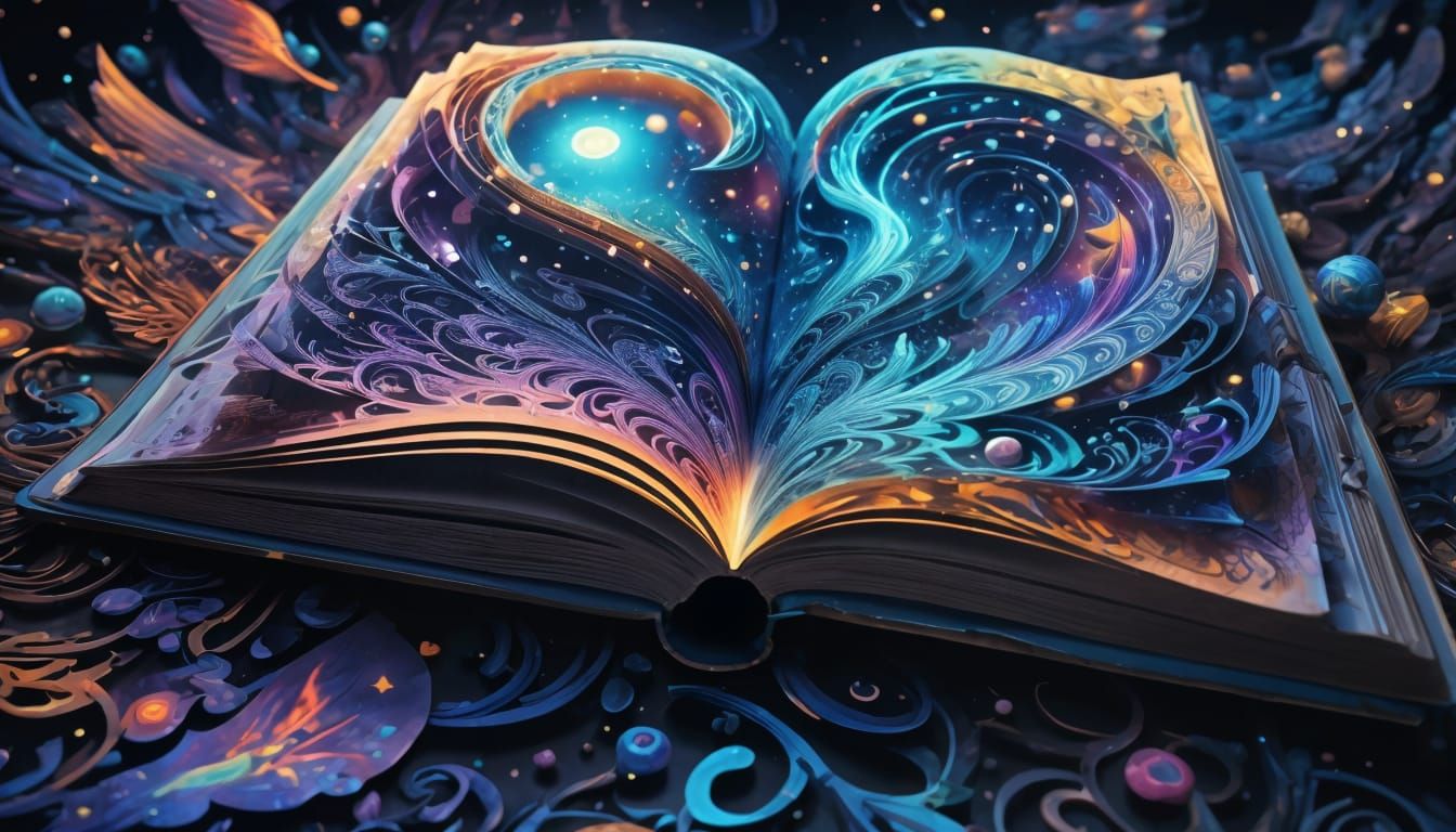 Story Flies from Book in Cosmic Holographic Art