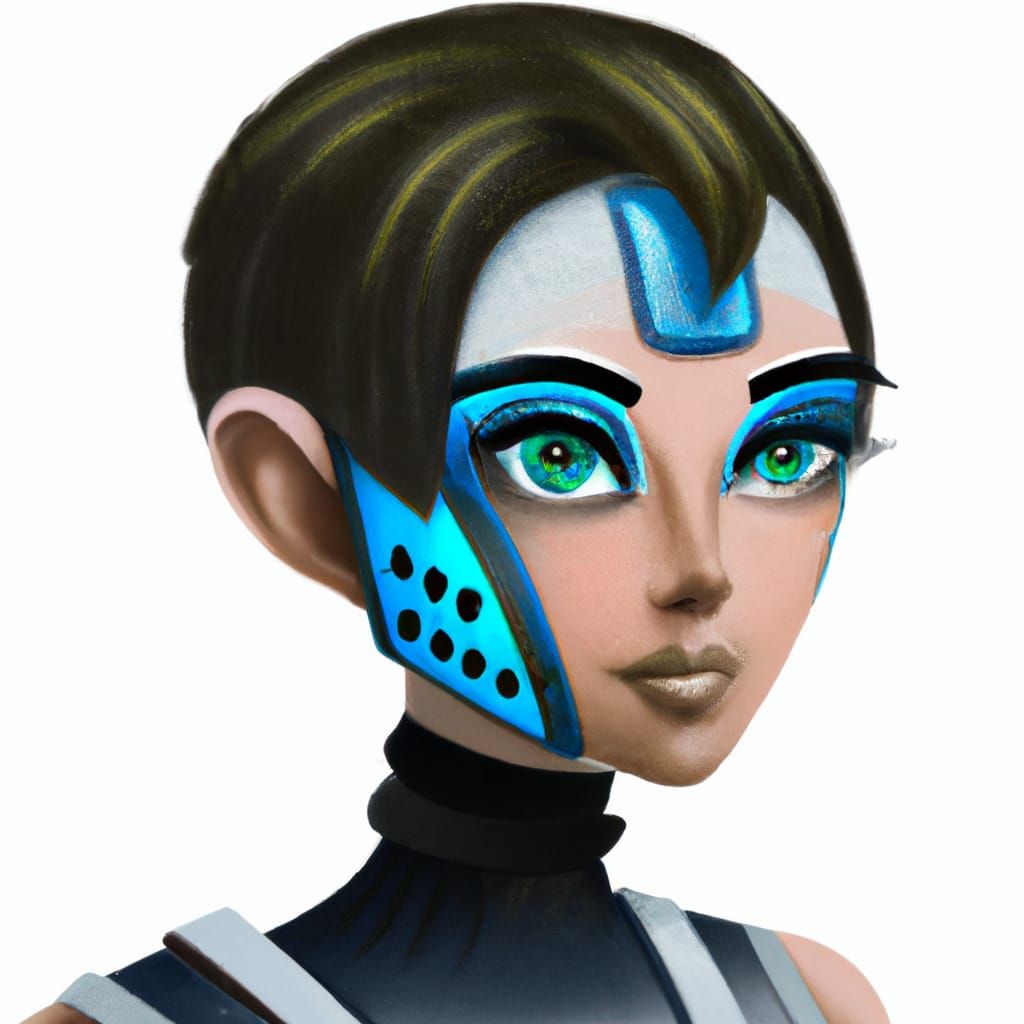 Blue Cyborg Bartender in Spacecore Style
