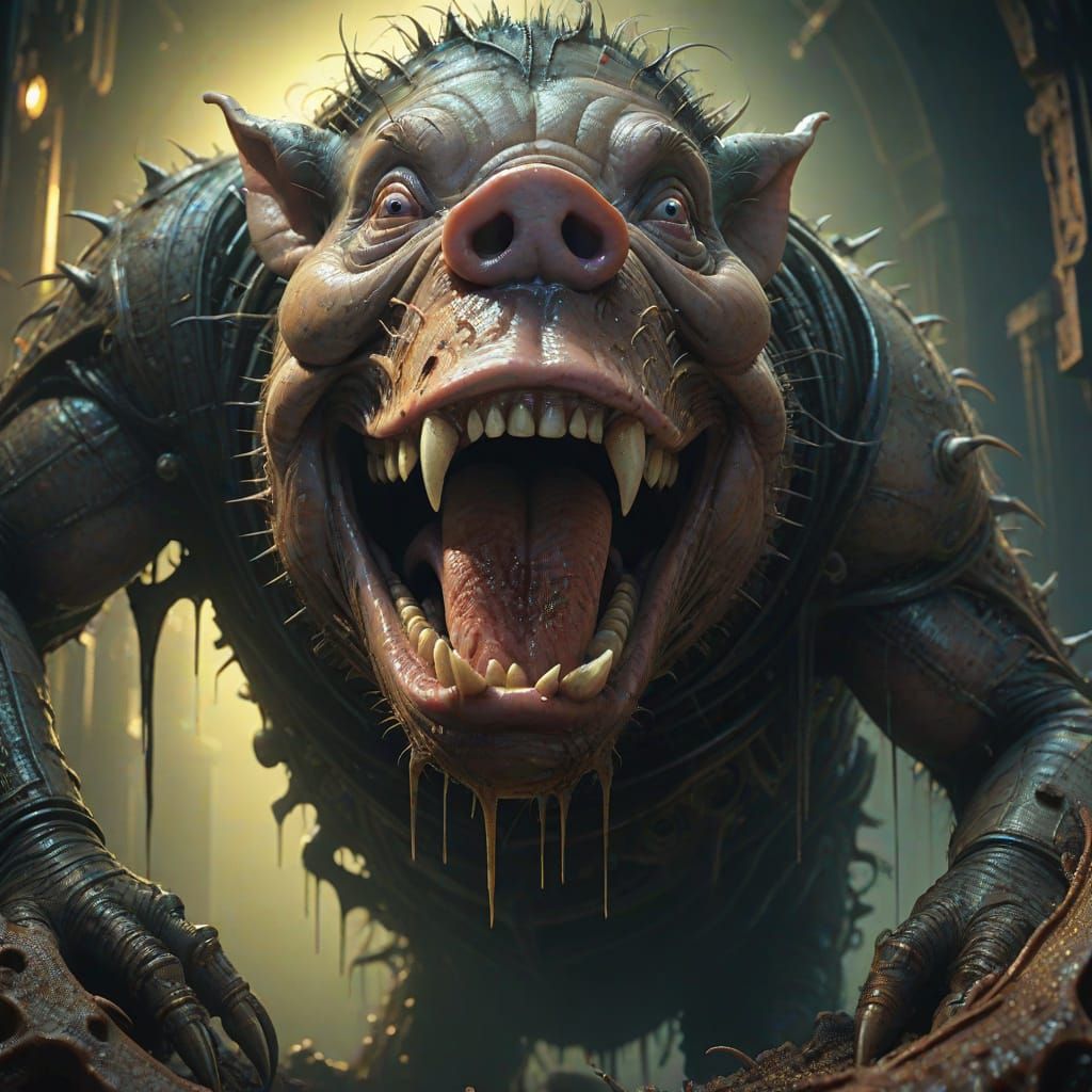 Surreal Pig Monster in Abstract Digital Art Style