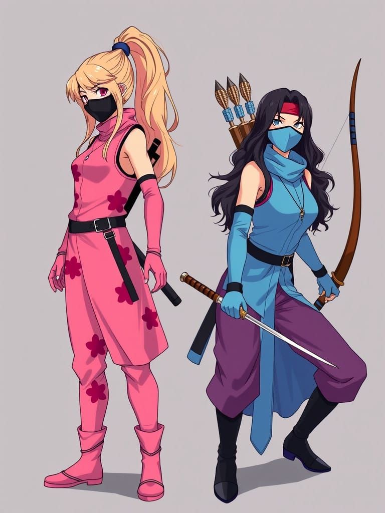 Female Ninjas in Vibrant Anime Style