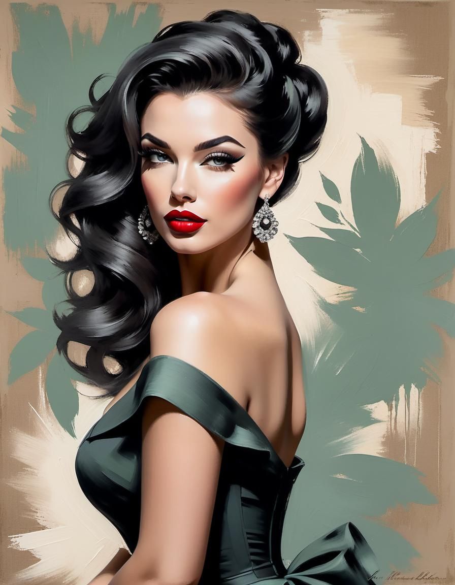 European-Inspired Pinup Model in Oil Painting Style