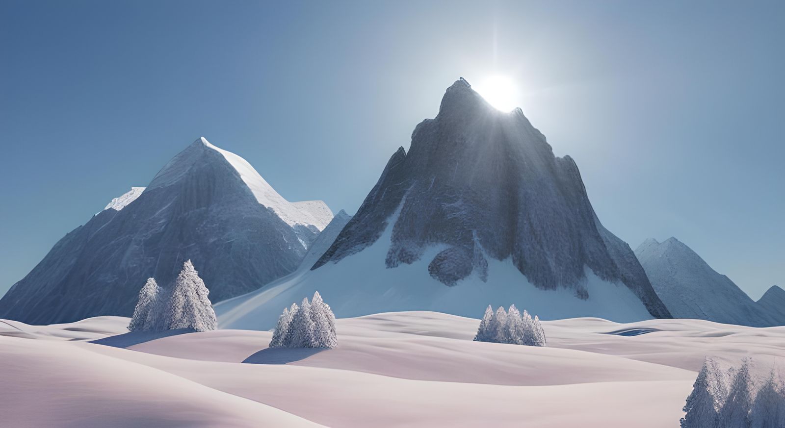 Snowy Mountain Landscape with Warm Lighting