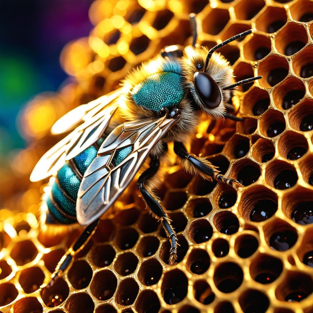 Micro Honeycomb Hobbit on Fingertip: Psychedelic Art