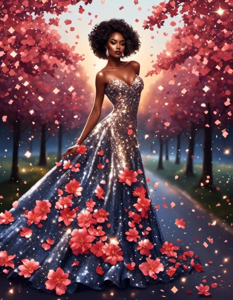 Floral Couture Portrait with Glittering Details