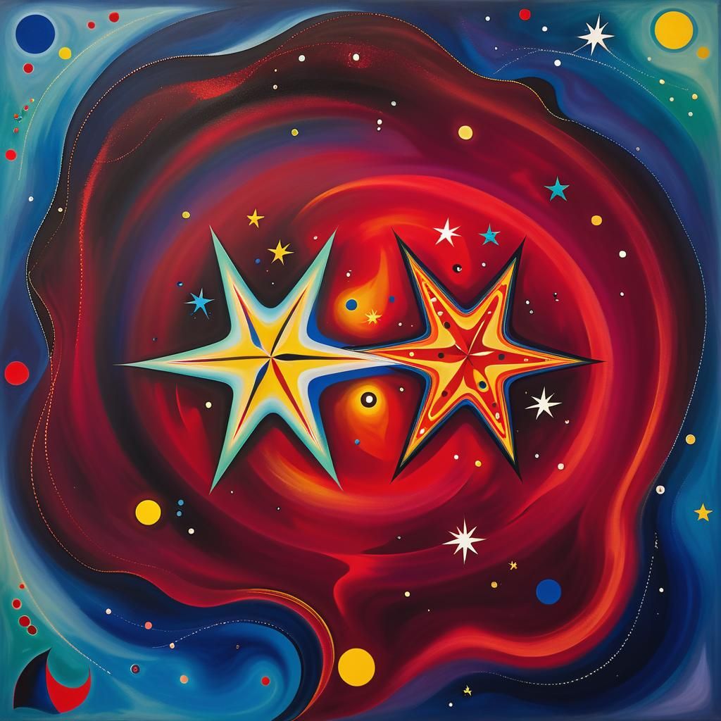 Abstract Fluorescent Stars in Dreamy Naive Art Style