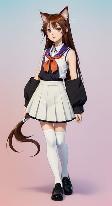 Anime-Inspired Cat Girl in Dreamy School Uniform