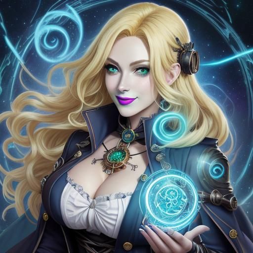 Steampunk Wiccan Mage with Glowing Eyes: Anime Art