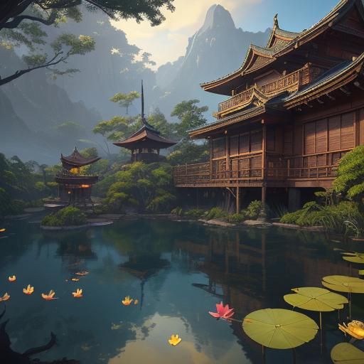 Old Man Fishing Beside Fish Bowl: Fantasy Concept Art