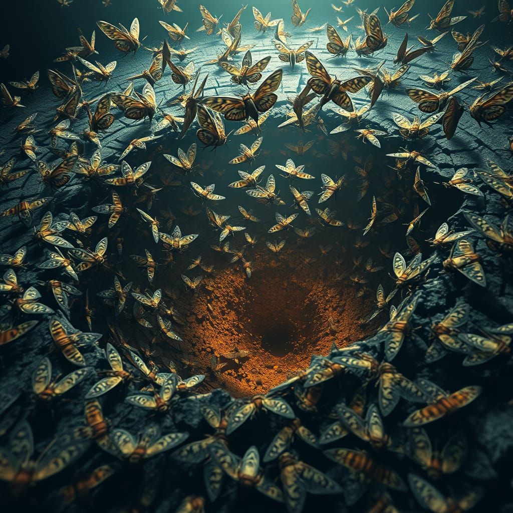 Hyperrealistic Moths Devour Impact Crater in 8K