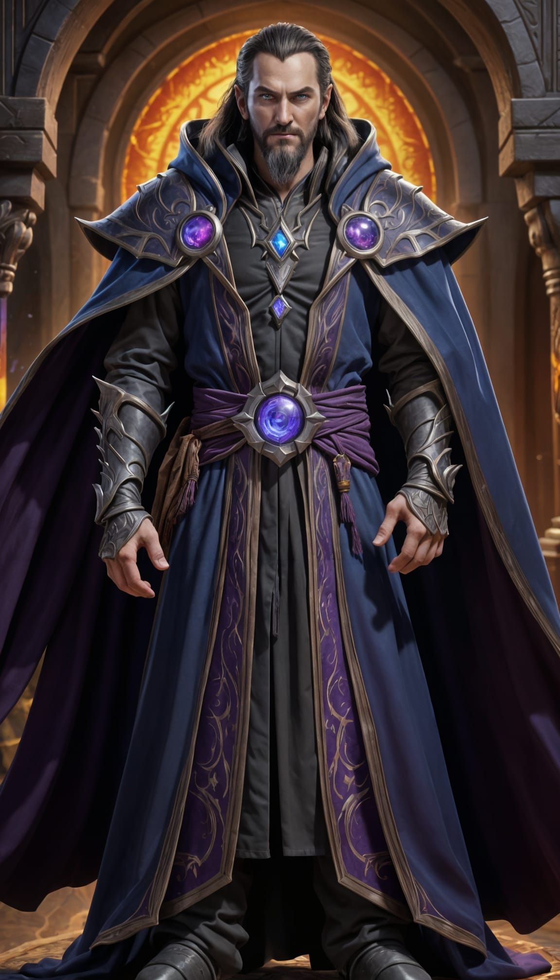 Dark Wizard with Flaring Cloak, Warcraft Style