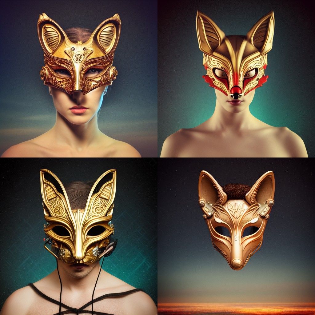 Cyberpunk Fox Mask Portrait in Floral Sci-Fi Style