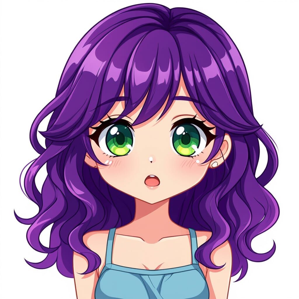 Cute Chibi Anime Girl with Purple Hair, Kawaii Style
