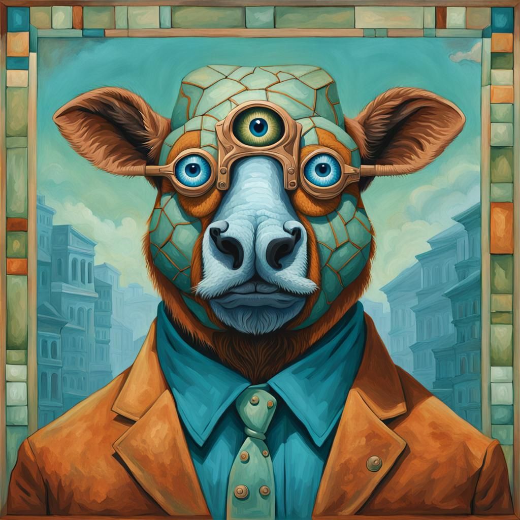 Surreal Anthropomorphic Animal Portrait with Third Eye