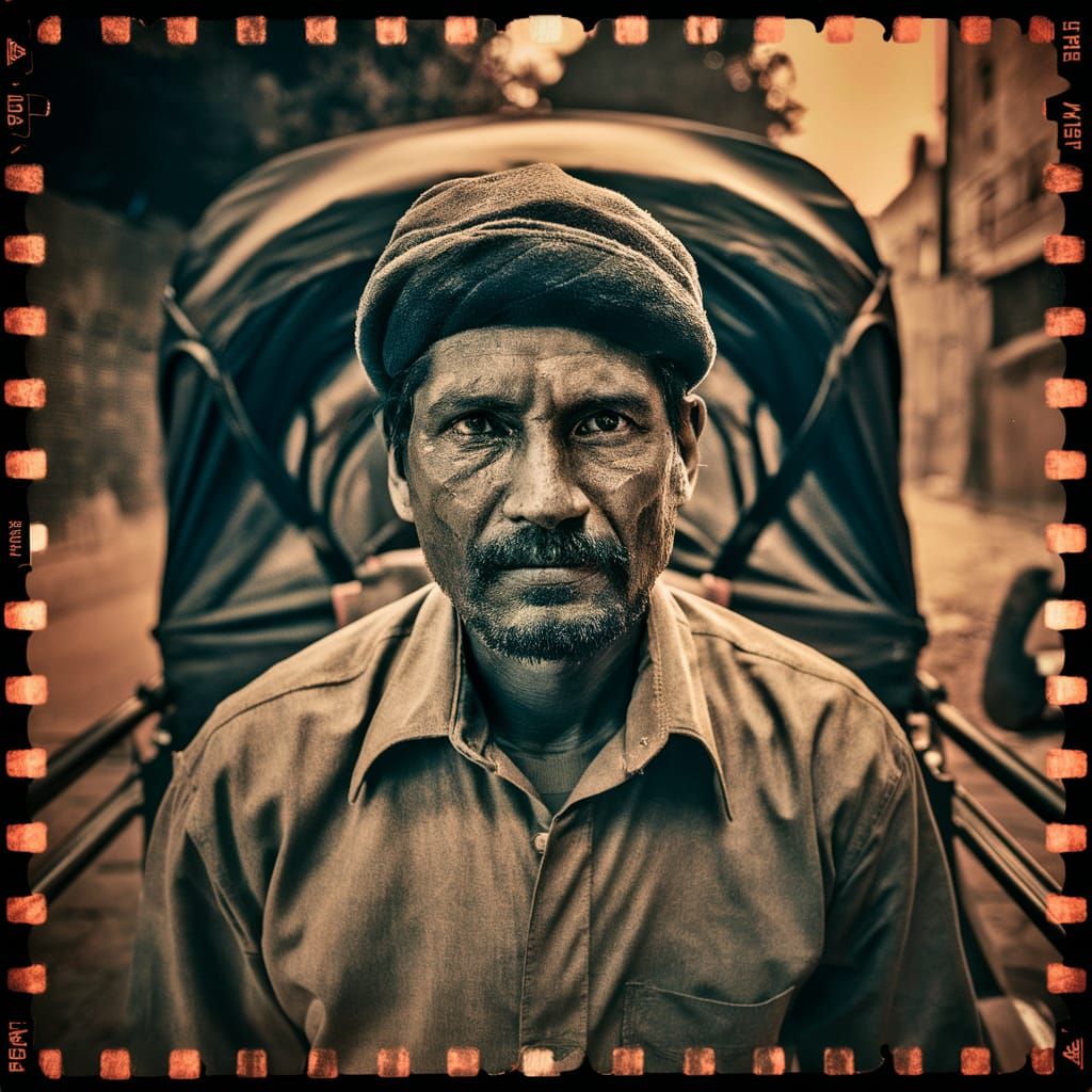 Vintage Rickshaw Puller in Cinematic Masterpiece