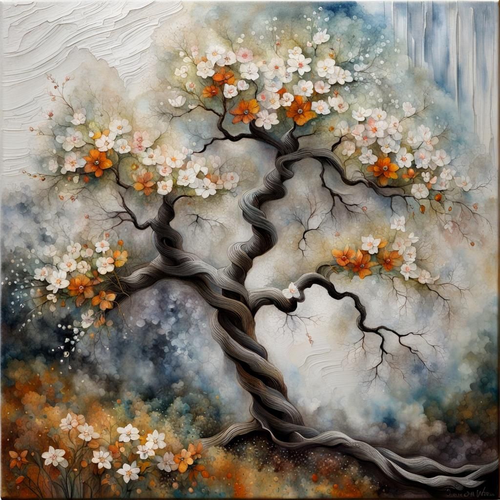 Textured Mixed Media Tree Inspired by Old Masters
