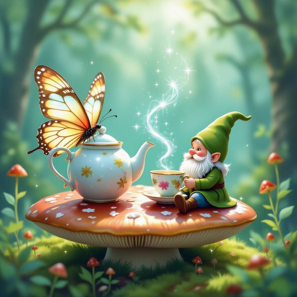 Whimsical Teapot with Butterfly Wings Pours Stardust