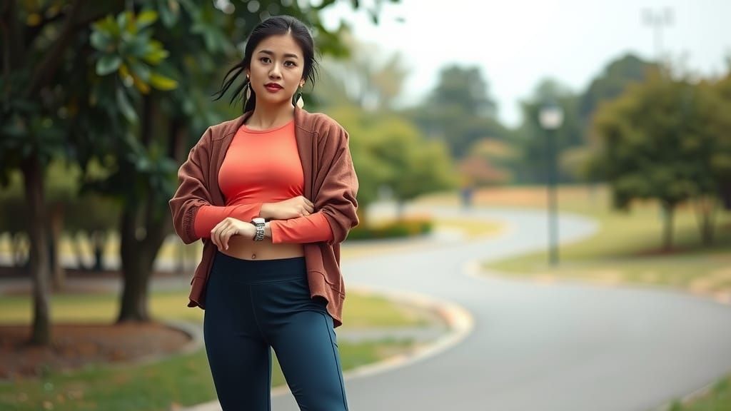 Elegant Asian Woman in Sporty Chic Attire