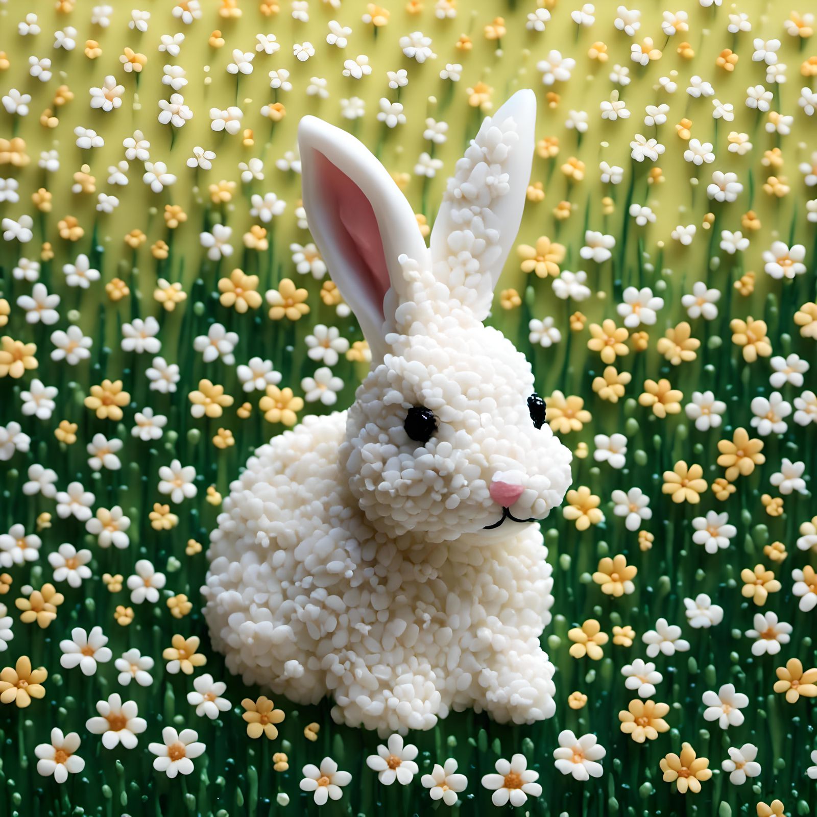 Wax Bunny Portrait in Meadow