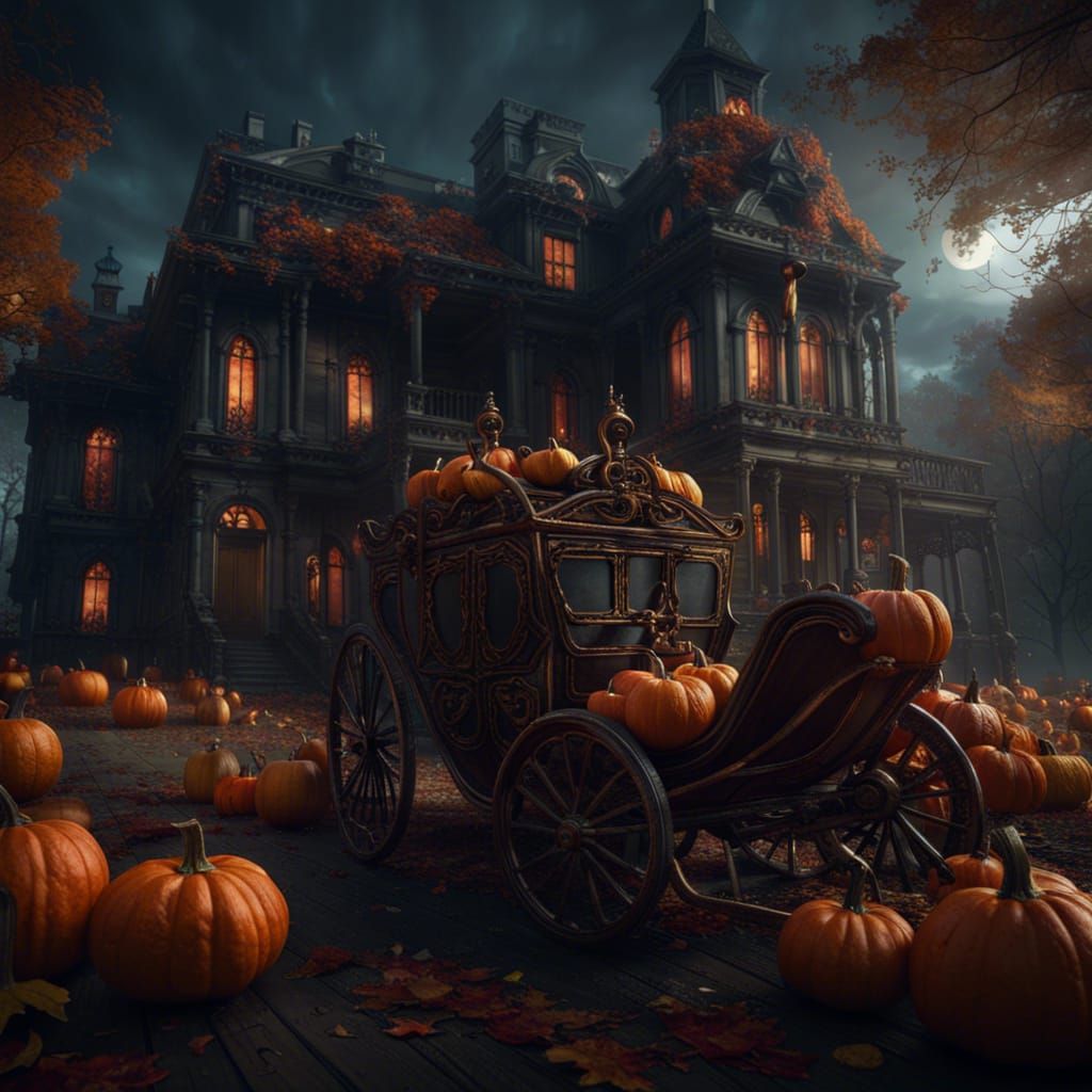 Haunted Mansion with Pumpkin Carriage: Fantasy Concept Art