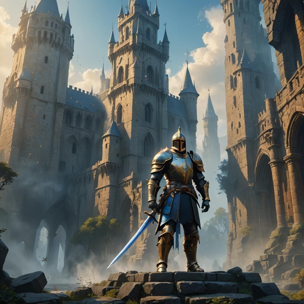 Knight Before Ancient Tower: Fantasy RPG Concept Art