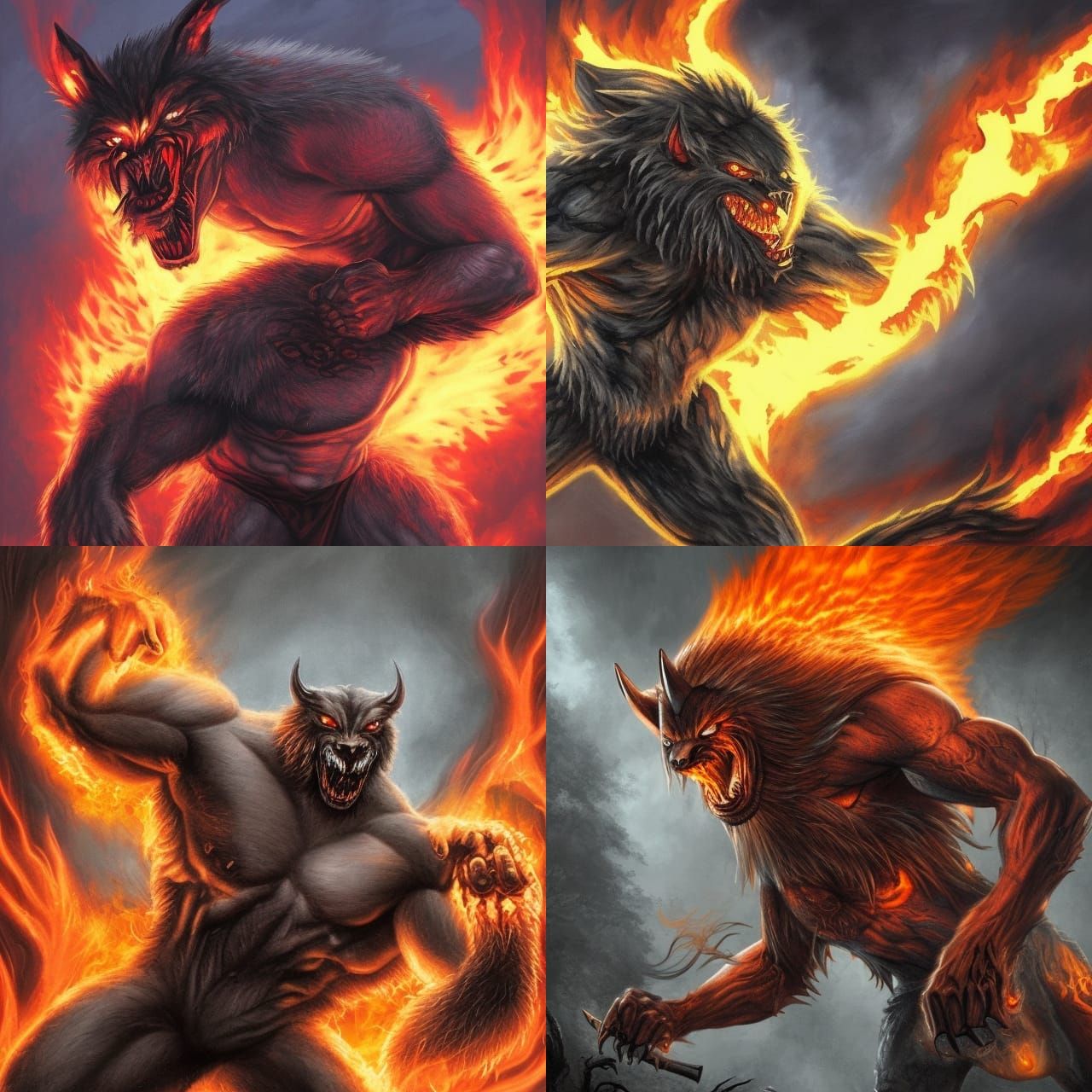 Fiery Cyclops Werewolf Warrior in Realistic Horror Style