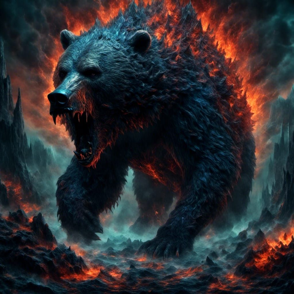 Demonic Lava Bear in Macabre Art Style