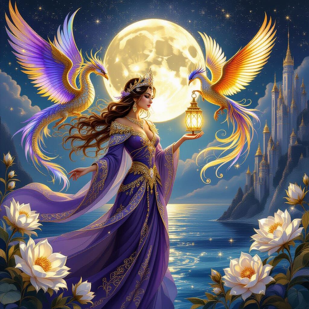 Divine Being Emerges from Sun & Moon, Golden Dragons