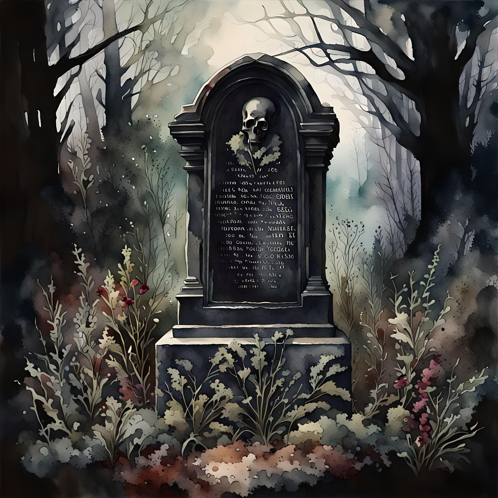 Dark Watercolor Gravestone: A Moody Masterpiece