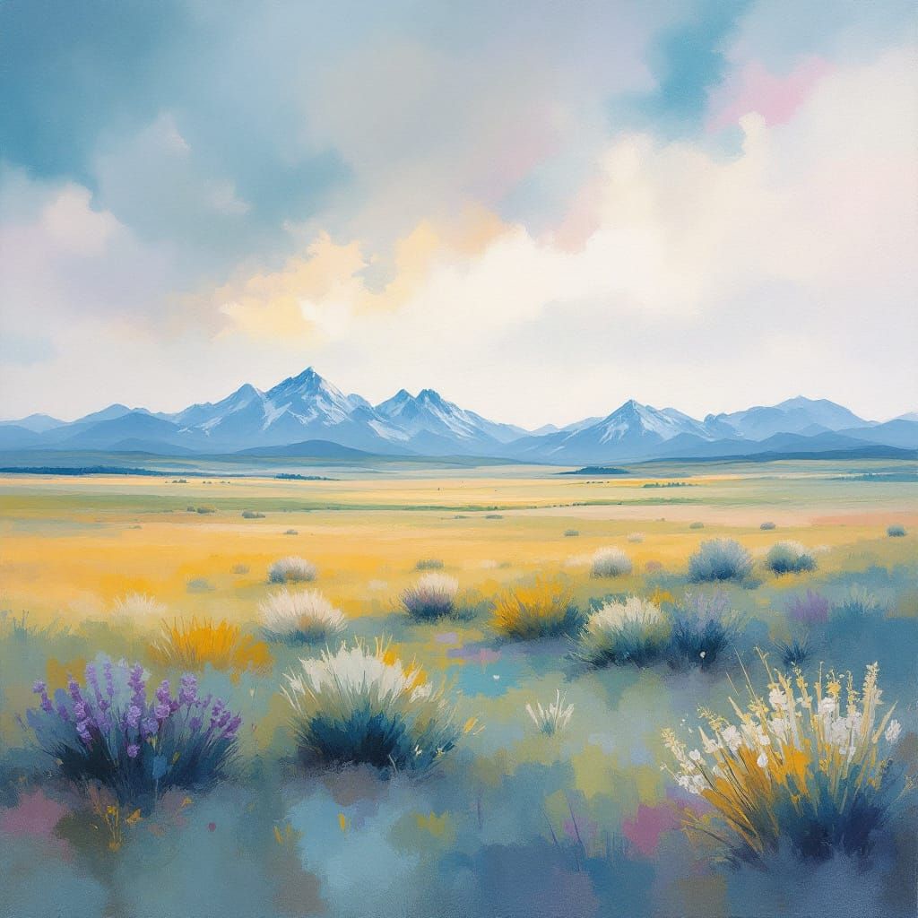 Impressionist Montana Landscape with Mountains in Gouache