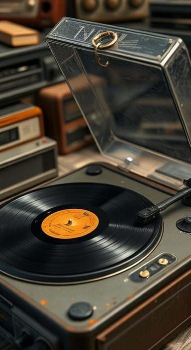 Sad Record Player in Pixar 3D Cartoon Style